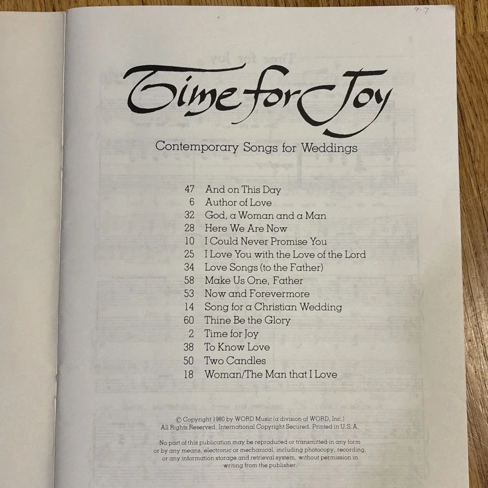 TIME‎ FOR JOY CONTEMPORARY SONGS FOR WEDDINGS Songbook 1980 Sacred Songs Music